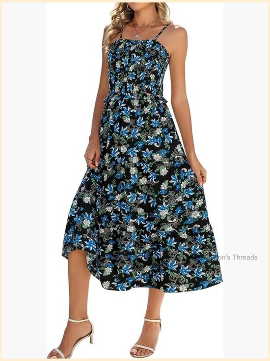 Dresses & Skirts - Women's Smocked Tiered Maxi Dress with Spaghetti Straps - Flowy Boho Sundress